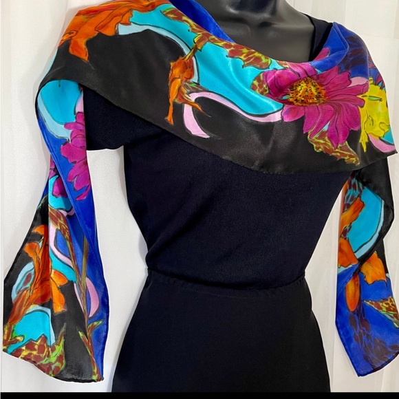 Charmeuse Hand Painted Lilly Silk Scarf - Picture 9 of 11
